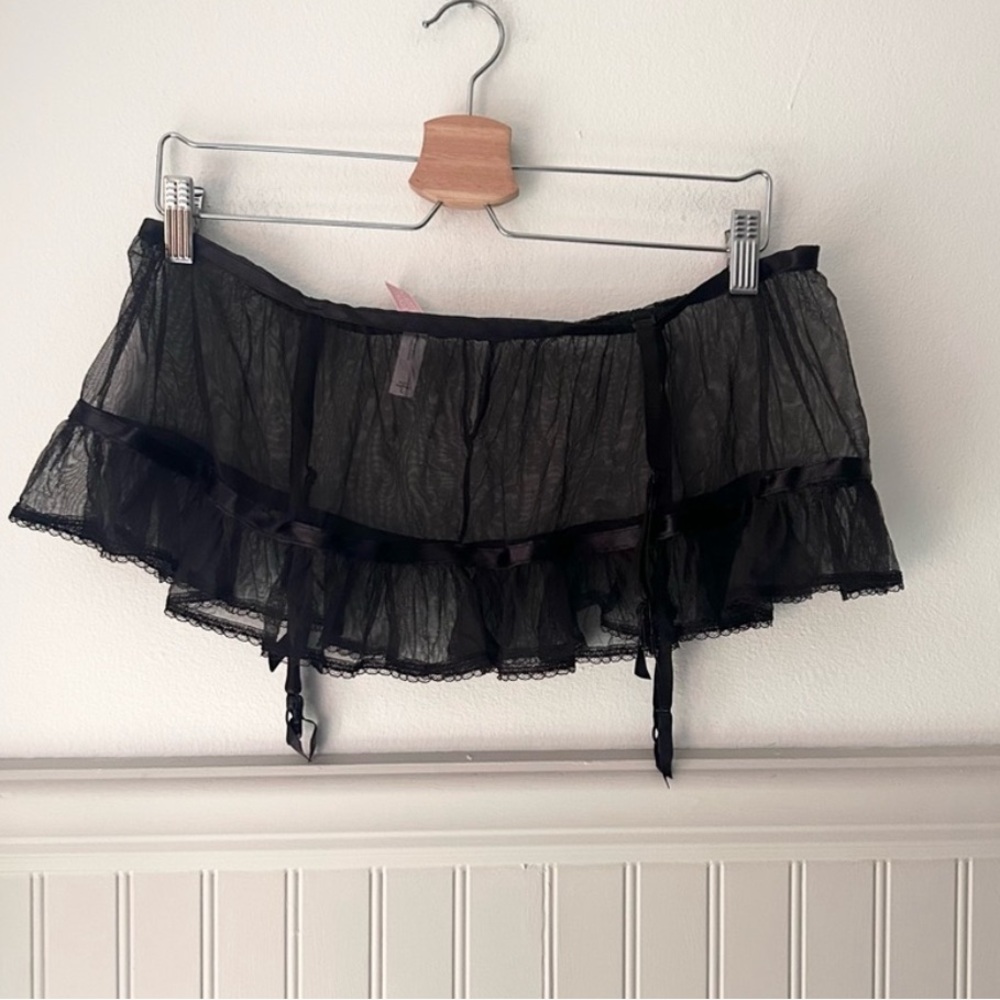 Y2K Victoria's Secret Black Sheer Lingerie Garter Skirt Size Large